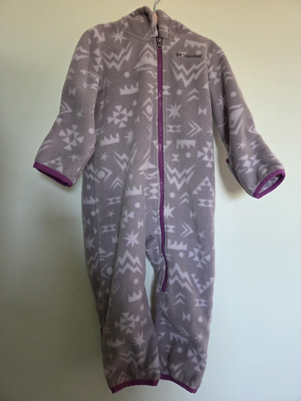 Columbia Lavender Fleece Hooded One-Piece with Aztec Pattern